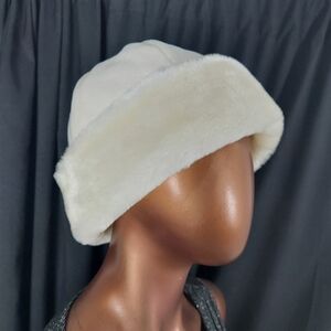 Cream Faux Fur Bucket Hat by k.i.t.